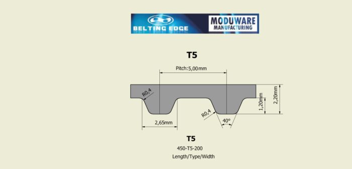 T5 Timing belt, Kevlar Cords, Technical Drawing